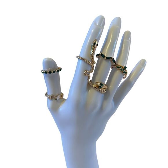 Costume Gold and Green Snake Ring Set. 7 in all. - Picture 4 of 7